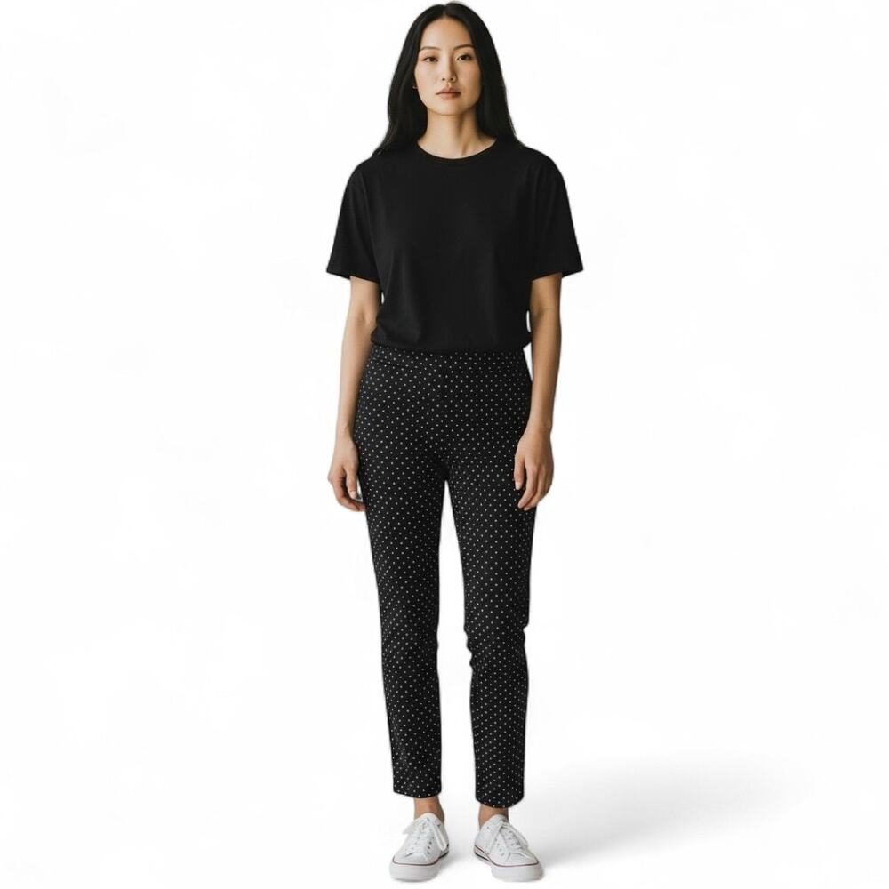 J. Jill Women's Slim Leg Ponte Knit Pants Size MT Black Polka Dot Stretch Pant